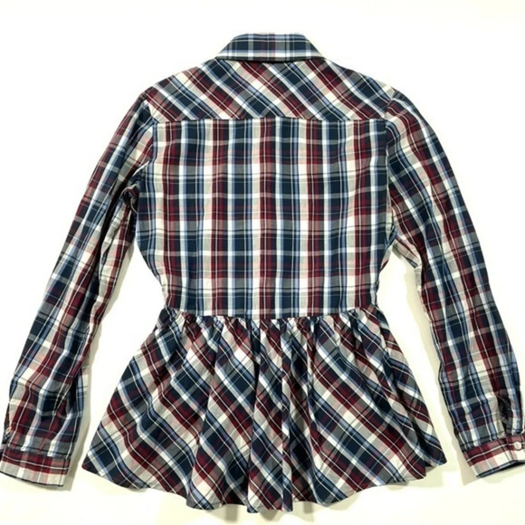 Boston Proper Womens Peplum Plaid Shirt Button Front Size 2 - Picture 2 of 6
